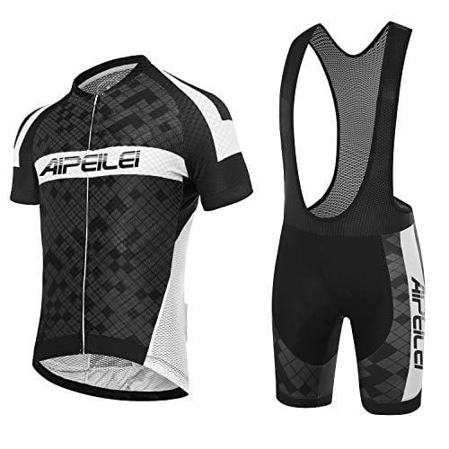 Men's Short Sleeves Cycling Jersey Full Zip Set Road Bike Bib Jersey Suit Cycle Shorts with 3D Padded